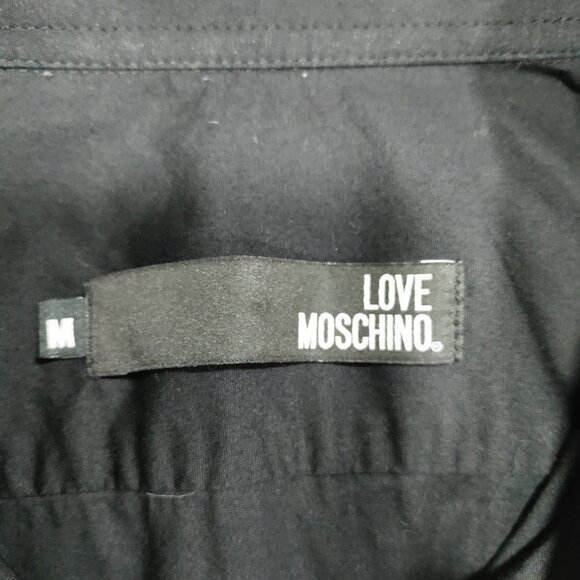 Love Moschino Black Slim Fit Logo Patch Long Sleeve Button-Up Shirt Men's Size M - Picture 8 of 15